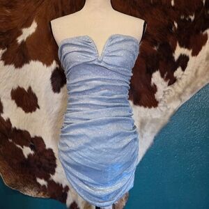 Fashion Nova Sparkling Strapless Blue Dress